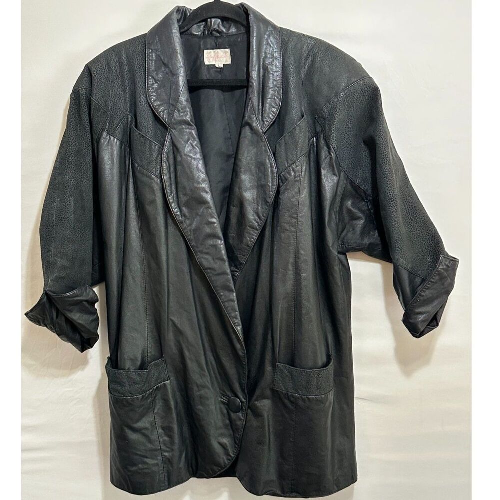 Jay Jacobs Women's Vintage Leather Oversized Jacket Blazer Embossed Size L